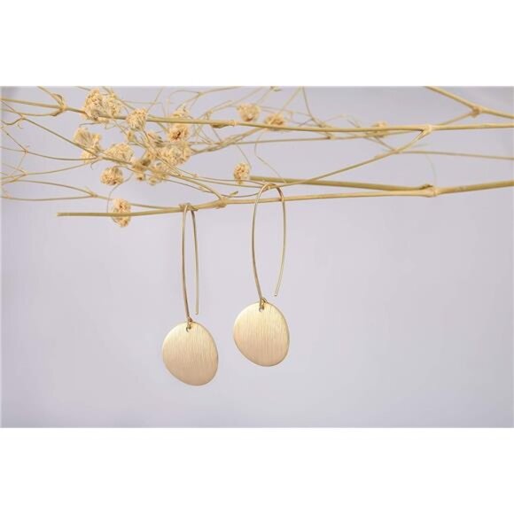 Statement Long Gold Circle Simicircle Ball Dangling Earrings - Picture 6 of 7